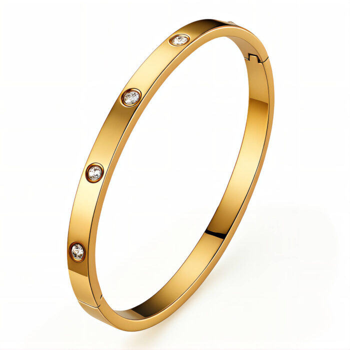 Pave Hinge Latch Gold Bangle Bracelet