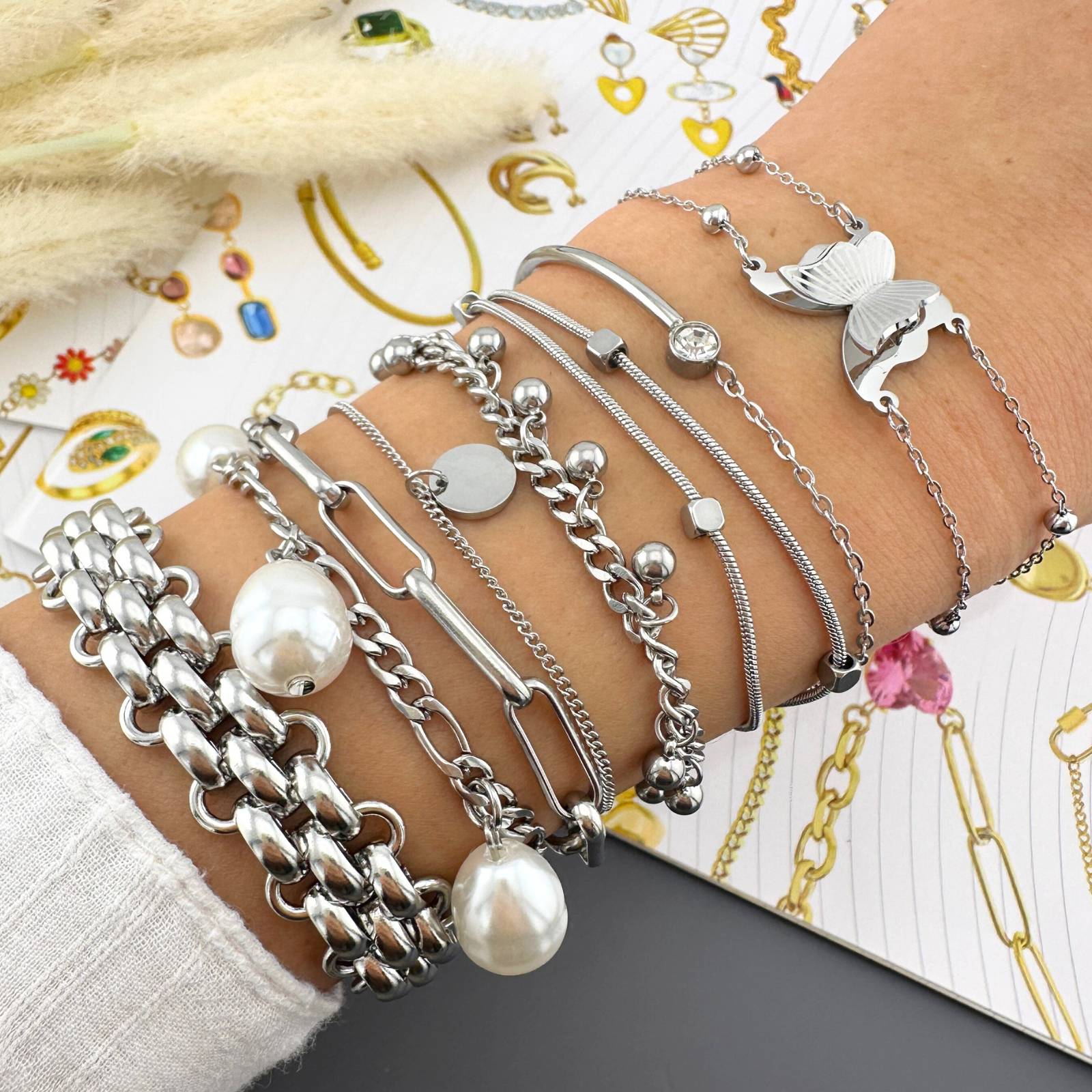 Two Chain Paper Clip Silver Bracelet - Image 2