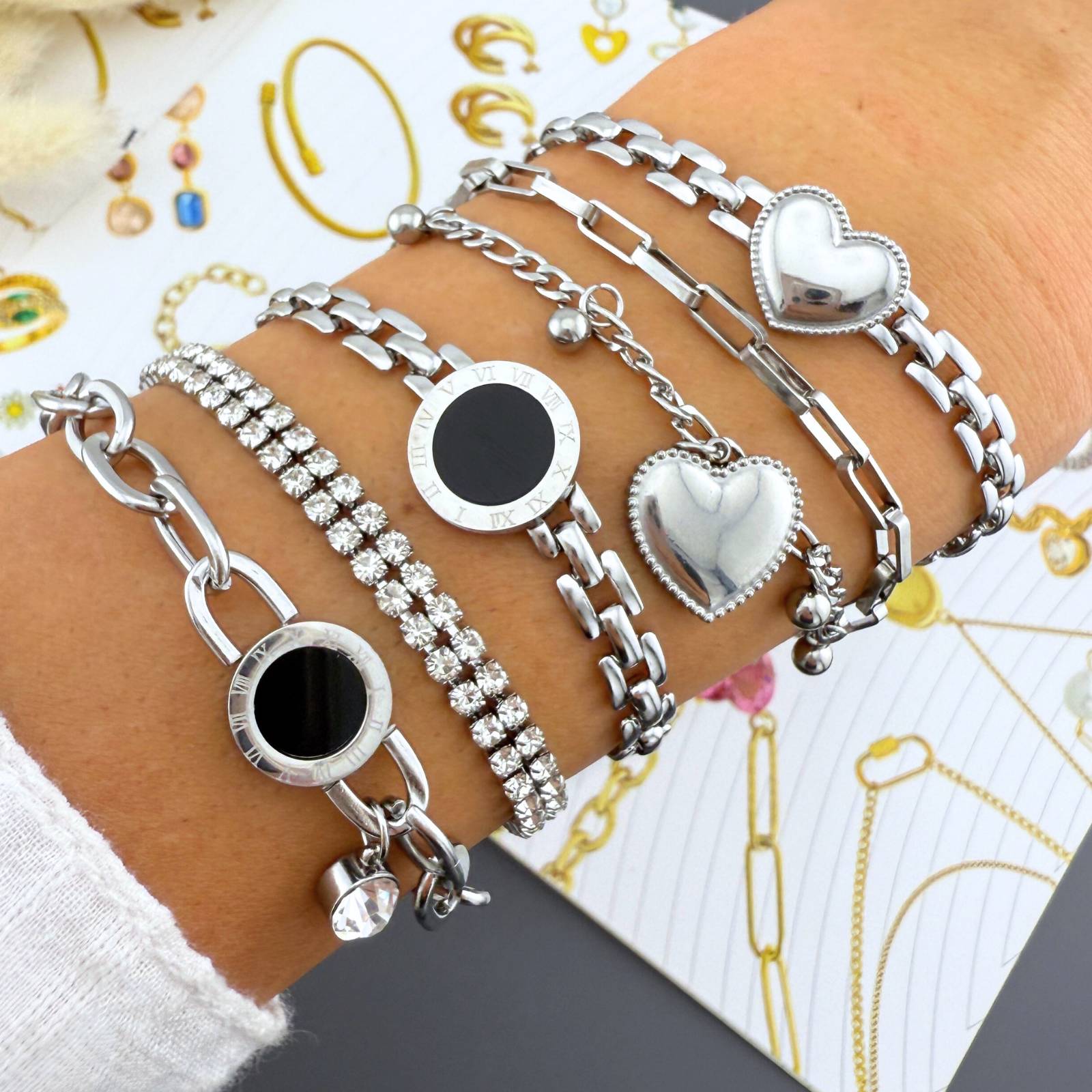 Two Hearts Double Chain Silver Bracelet - Image 2