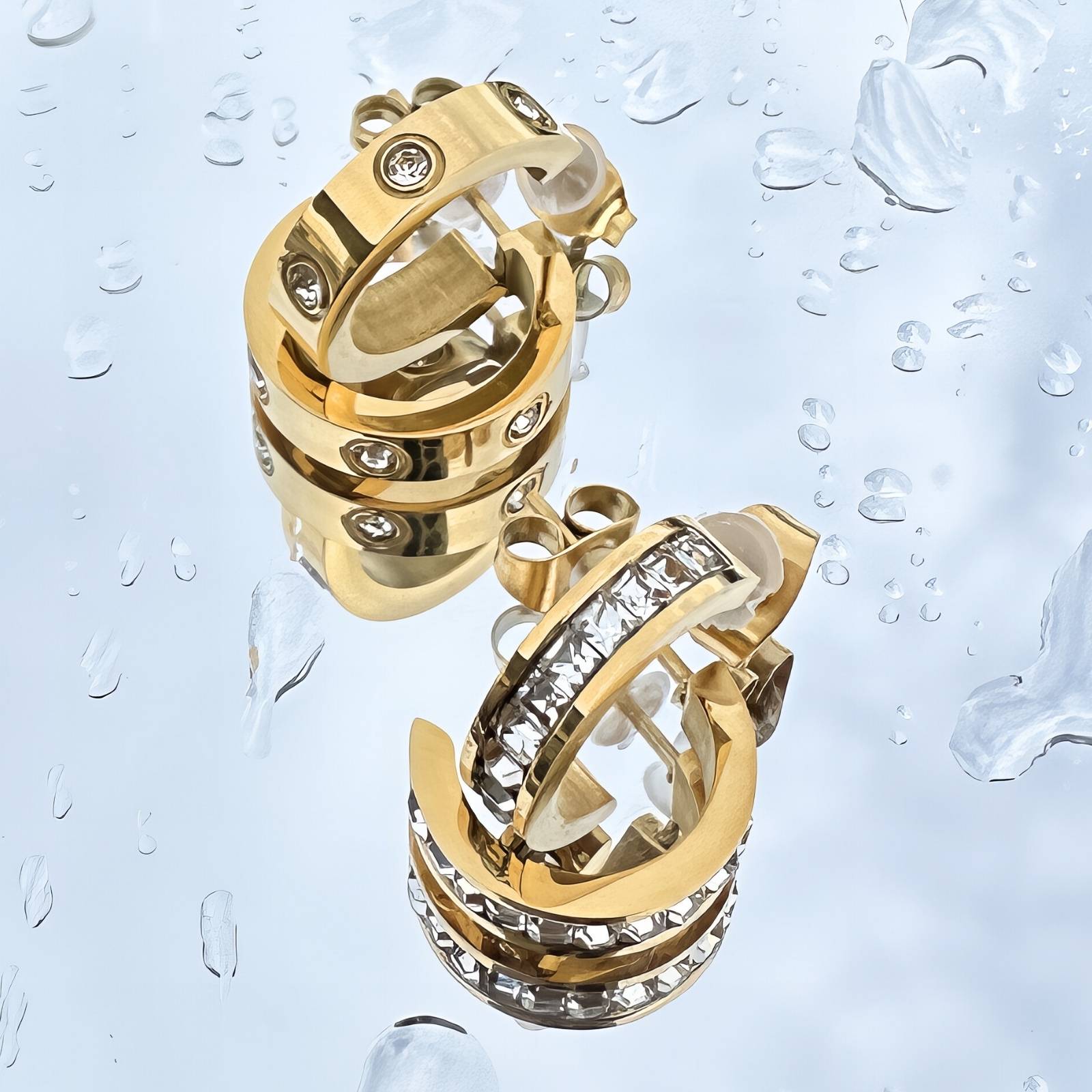 Pave Mini Hoop Gold Earrings - Image 3