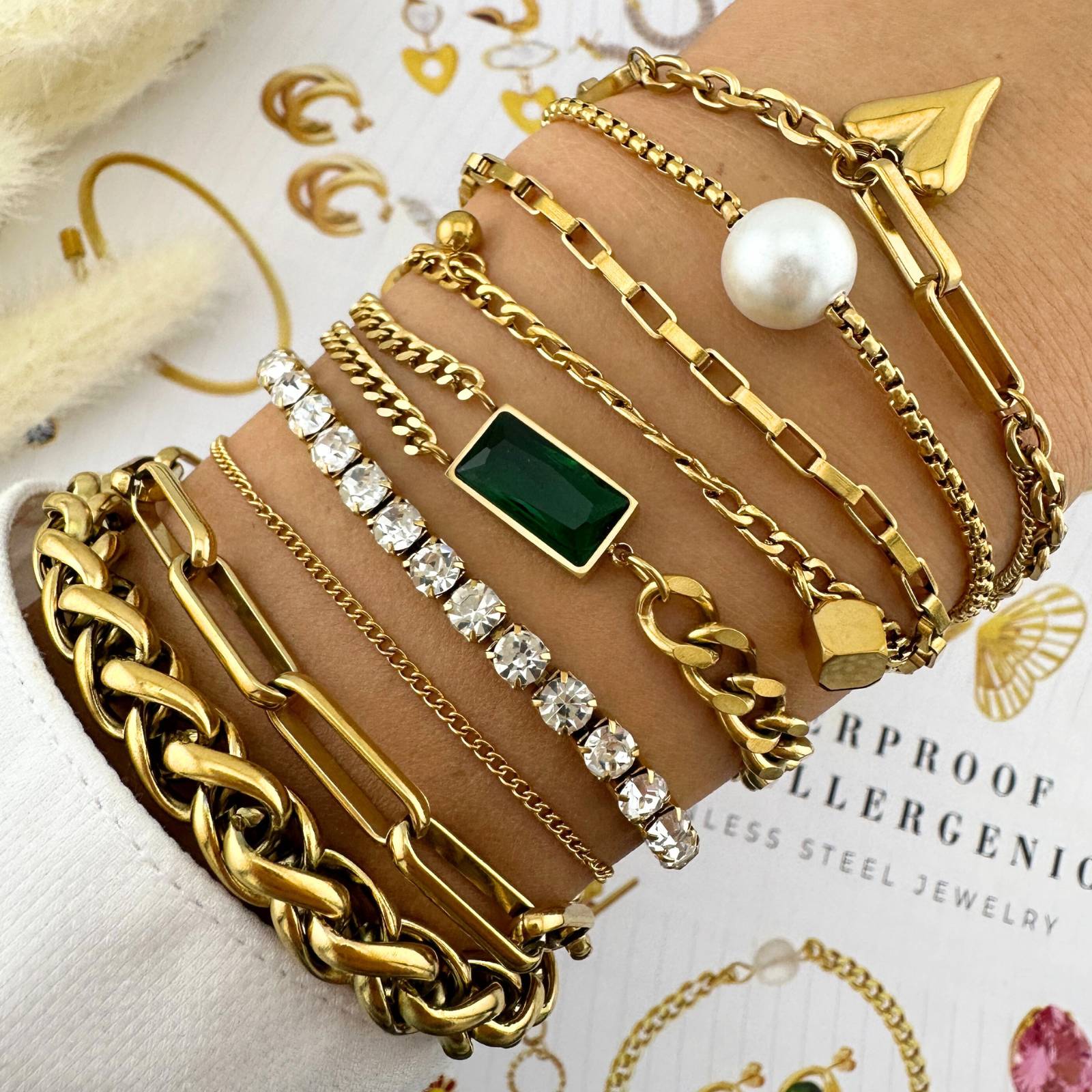 Two Chain Paper Clip Gold Bracelet - Image 2