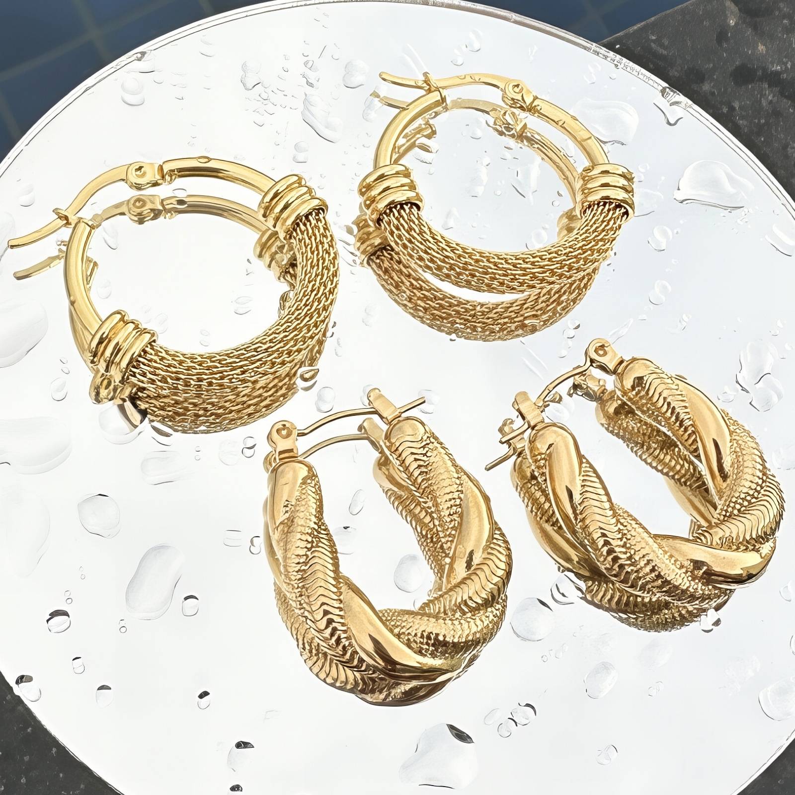 Mesh Gold Hoop Earrings - Image 2