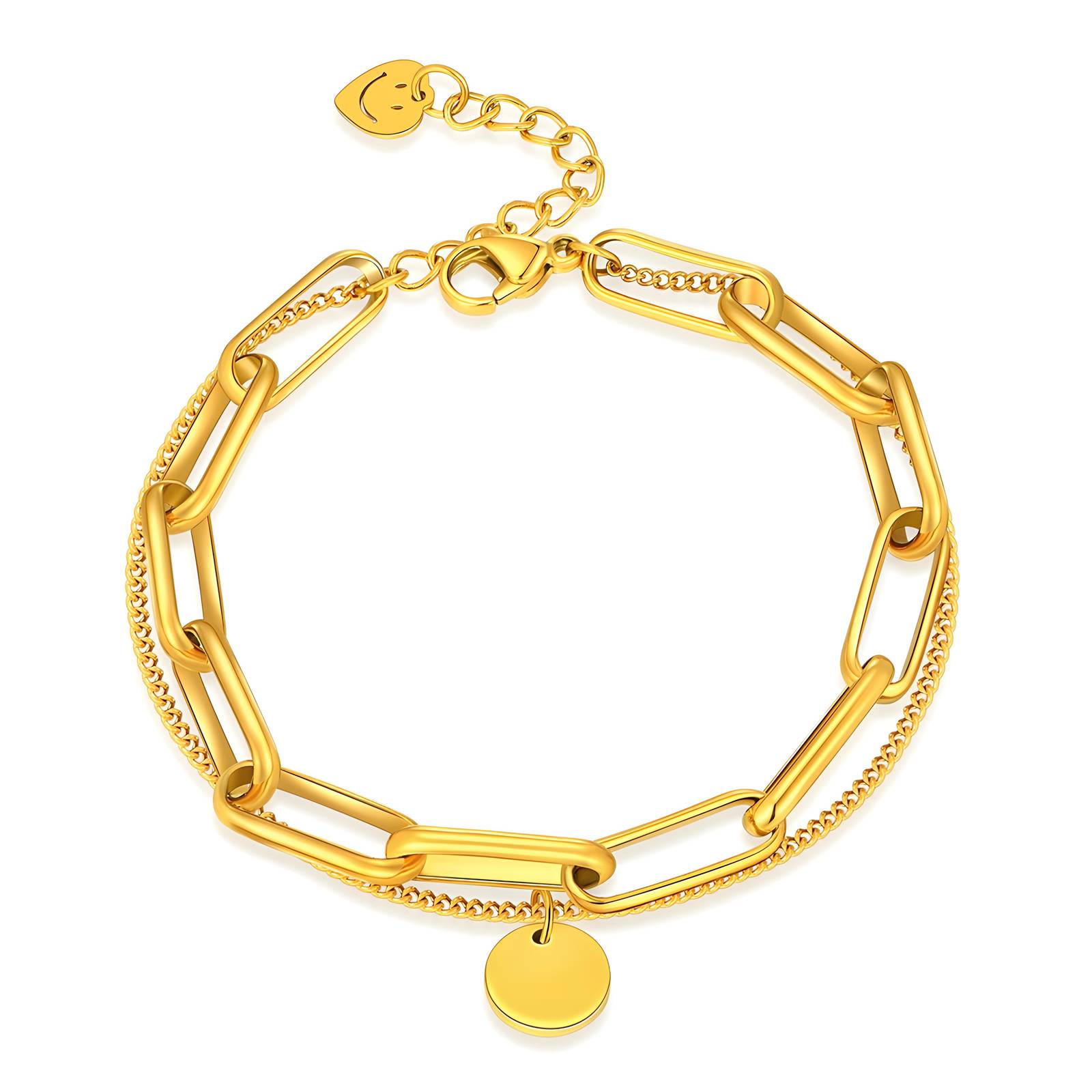 Two Chain Paper Clip Gold Bracelet