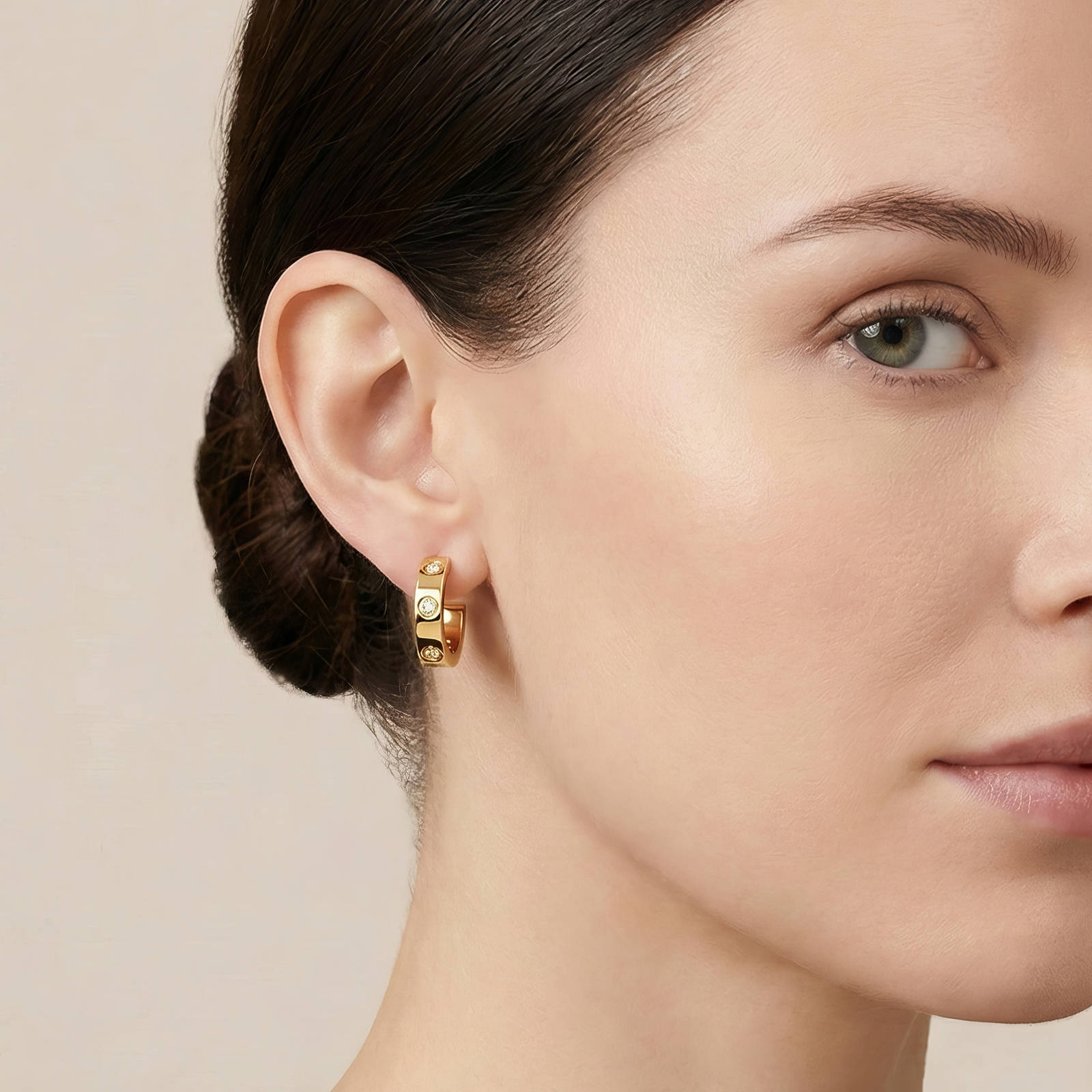 Pave Mini Hoop Gold Earrings - Image 2