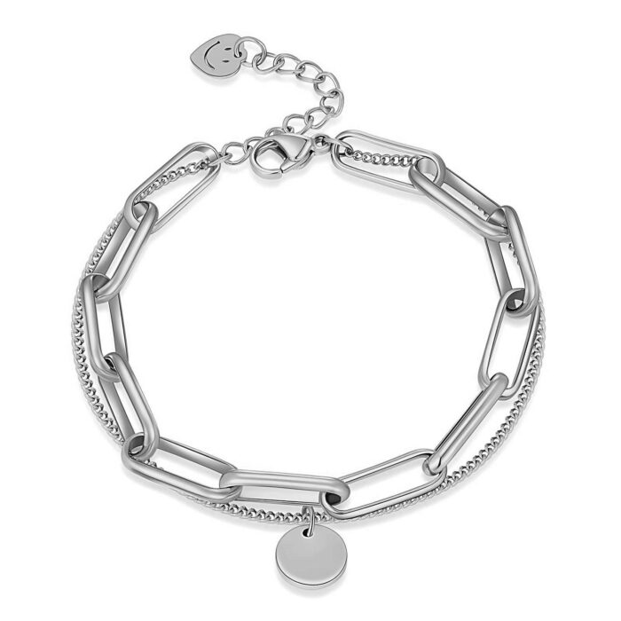 Two Chain Paper Clip Silver Bracelet